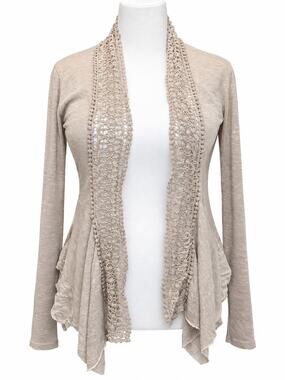 Elena Baldi Made in Italy Beige Lace Trim Mixed Media Cardigan M